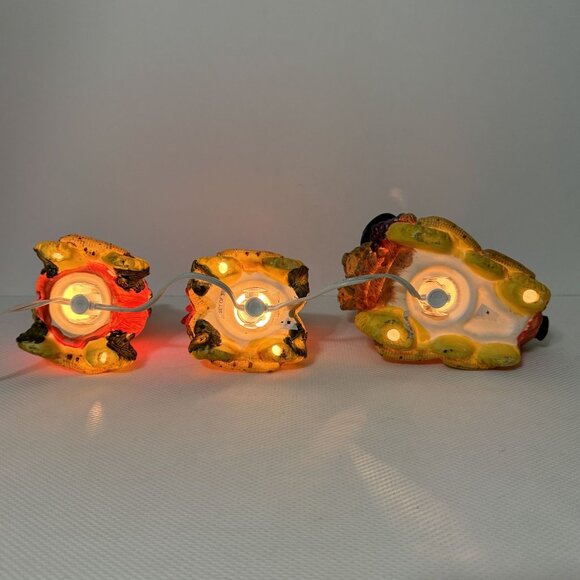 Vintage Ceramic Light-Up Train Set Autumn Harvest Fall Cornucopia Squirrels 3 pc - Picture 7 of 16